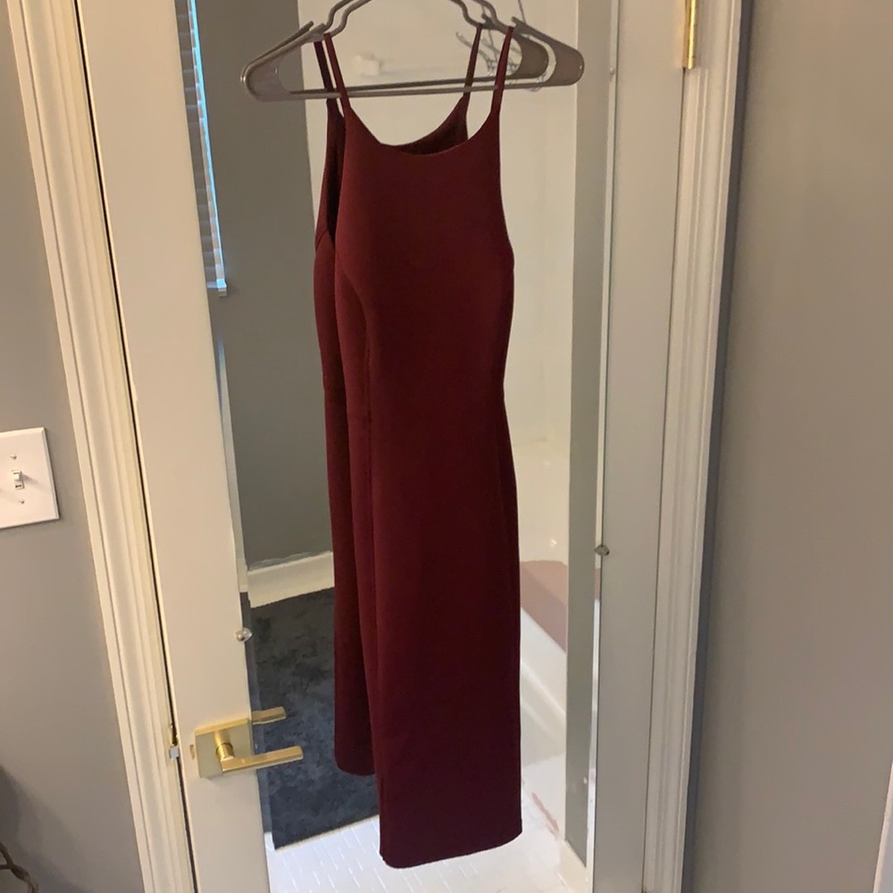 Chelsea28, plum strappy mid length dress, bodycon
